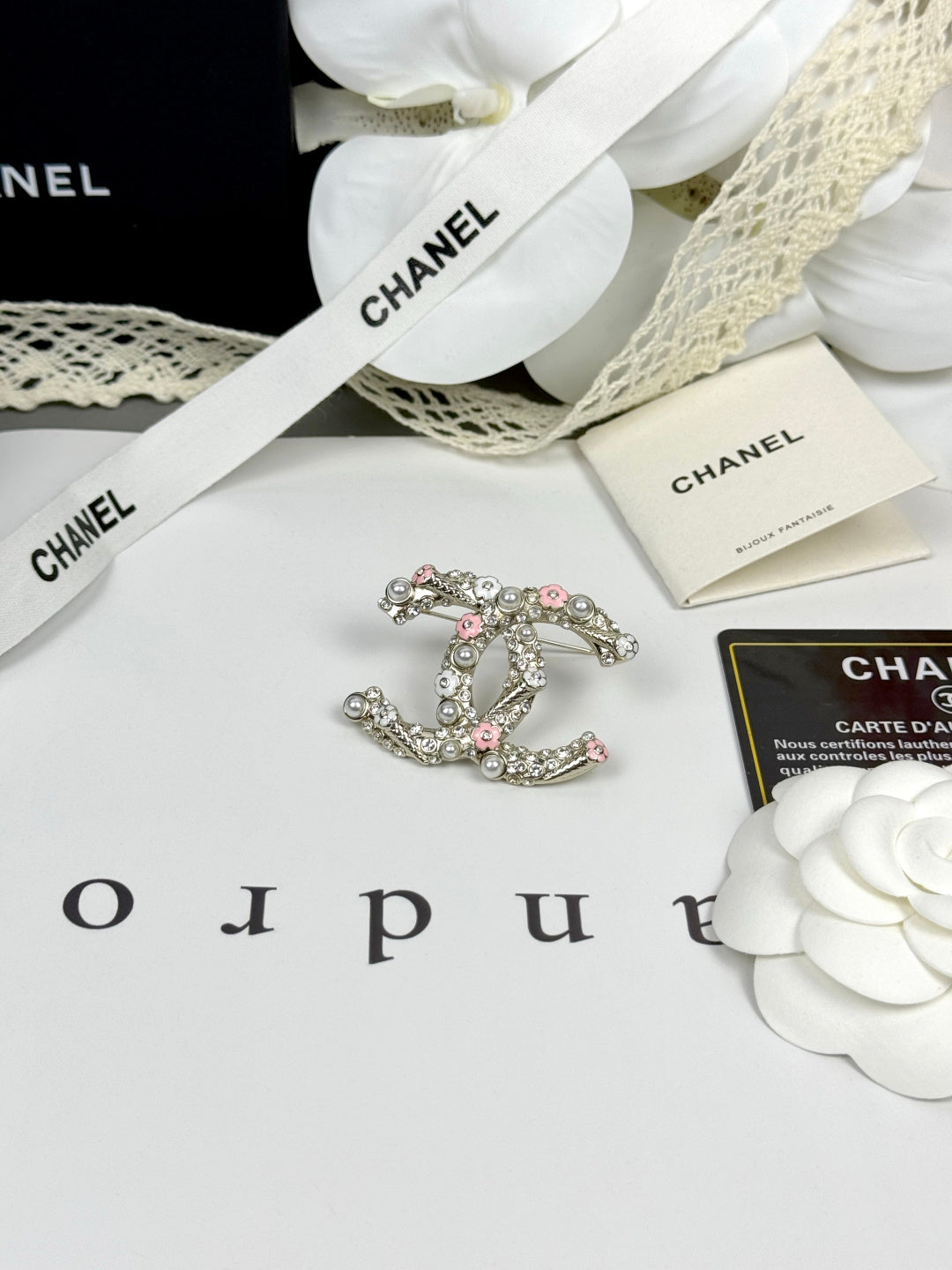 [Lumina]26C Pink-White Enamel Ice Cream Cone Double C Brooch