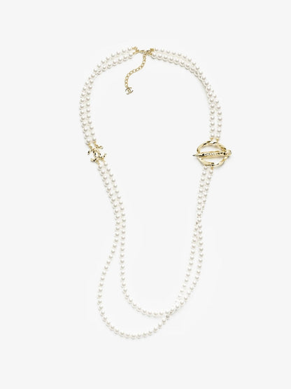 [Lumina]25K Pencil Double C Double-Layer Pearl Sweater Chain