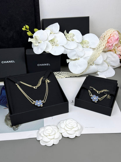 [Lumina]New Blue Floral Double-Layer Necklace