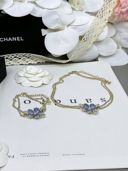 [Lumina]New Blue Floral Double-Layer Necklace