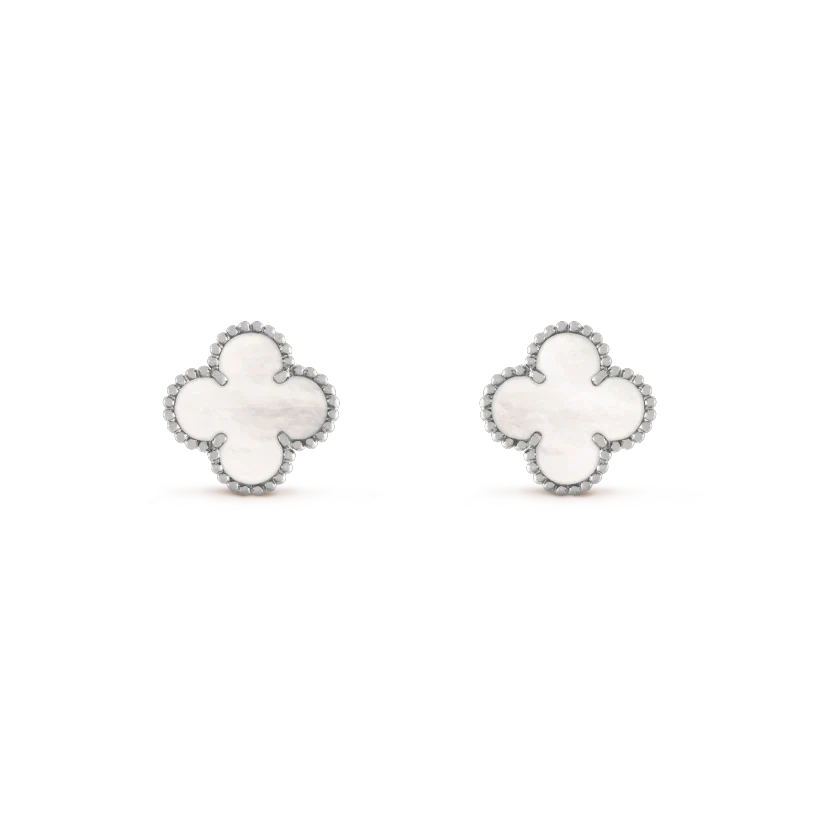 [Lumina]CLOVER MEDIUM 1 MOTIFS  WHITE MOP EARRINGS SILVER
