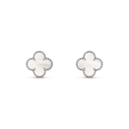 [Lumina]CLOVER MEDIUM 1 MOTIFS  WHITE MOP EARRINGS SILVER