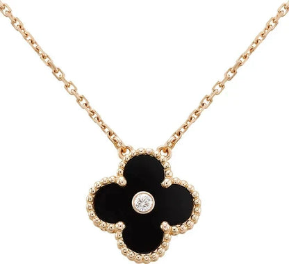 [Lumina]CLOVER 15MM DIAMOND ONYX NECKLACE