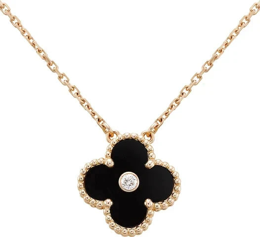 [Lumina]CLOVER 15MM DIAMOND ONYX NECKLACE