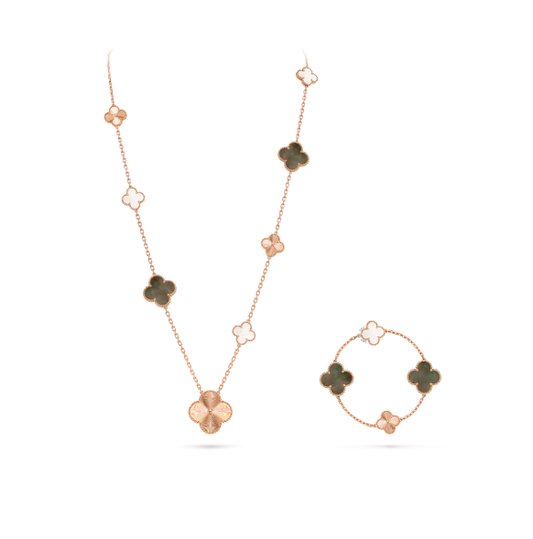 [Lumina]DETACHABLE CLOVER 15(11+4) FLOWER SILVER NECKLACE SET