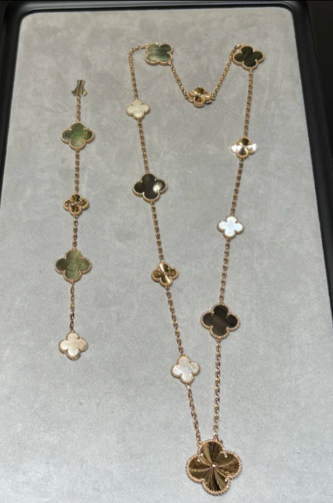 [Lumina]DETACHABLE CLOVER 15(11+4) FLOWER SILVER NECKLACE SET