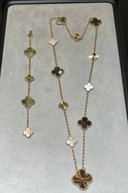 [Lumina]DETACHABLE CLOVER 15(11+4) FLOWER SILVER NECKLACE SET