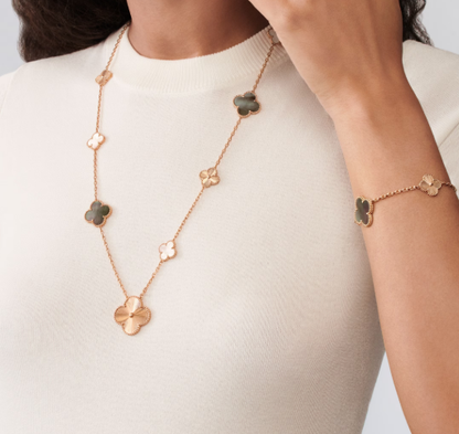 [Lumina]DETACHABLE CLOVER 15(11+4) FLOWER SILVER NECKLACE SET