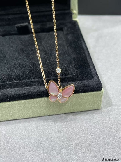 [Lumina]BUTTERFLY PINK MOTHER-OF-PEARL DIAMOND NECKLACE