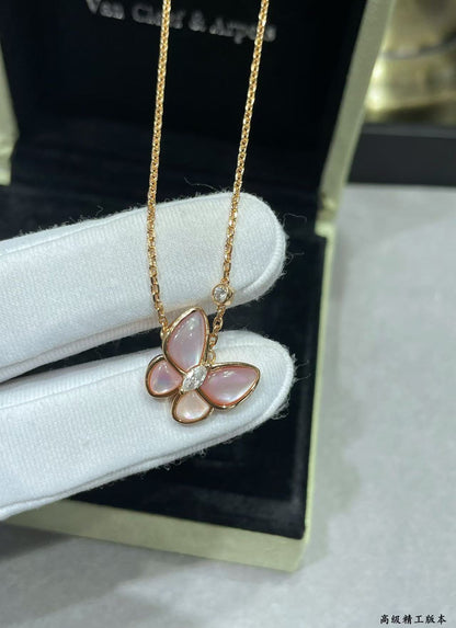 [Lumina]BUTTERFLY PINK MOTHER-OF-PEARL DIAMOND NECKLACE