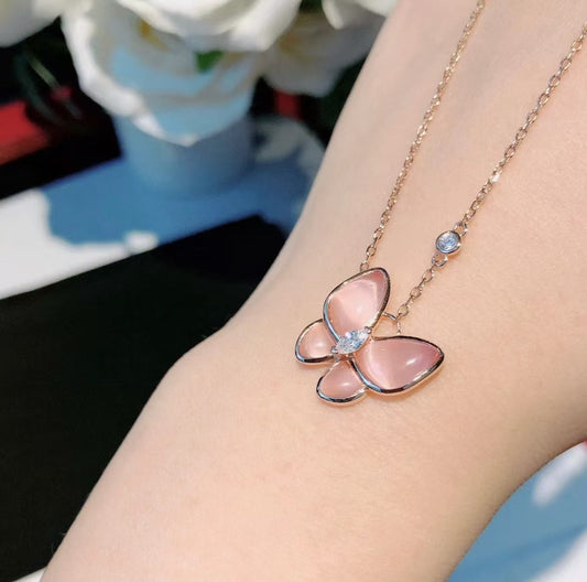 [Lumina]BUTTERFLY PINK MOTHER-OF-PEARL DIAMOND NECKLACE