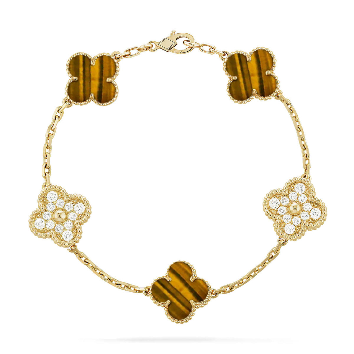[Lumina] CLOVER 5 MOTIFS TIGER EYE BRACELET COLLECTION