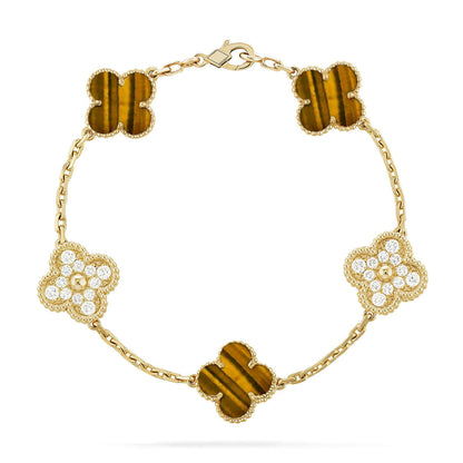 [Lumina] CLOVER 5 MOTIFS TIGER EYE BRACELET COLLECTION