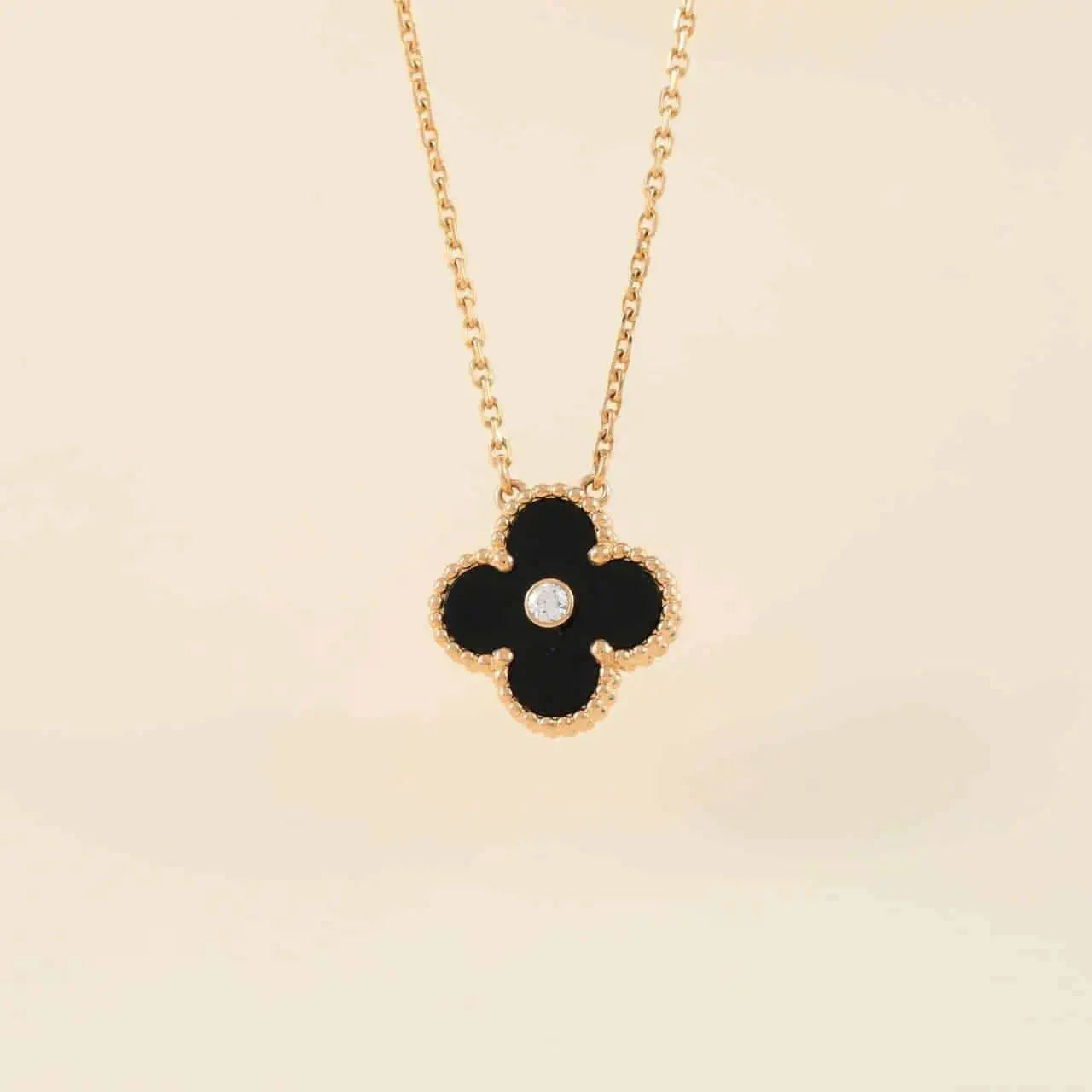 [Lumina]CLOVER 15MM DIAMOND ONYX NECKLACE