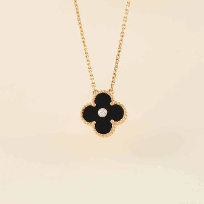 [Lumina]CLOVER 15MM DIAMOND ONYX NECKLACE