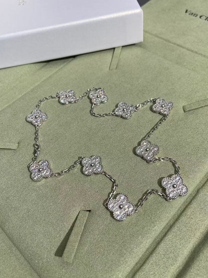 [Lumina Jewelry]CLOVER 10 MOTIFS  FULL DIAMOND NECKLACE