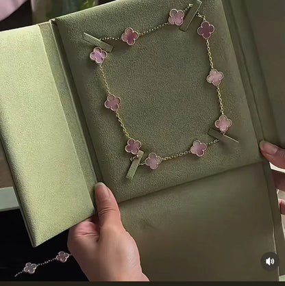 [Lumina Jewellery] Pink Necklace with Ten Clover Designs
