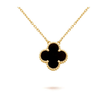 [Lumina]CLOVER 15MM BLACK ONYX SINGLE FLOWER NECKLACE