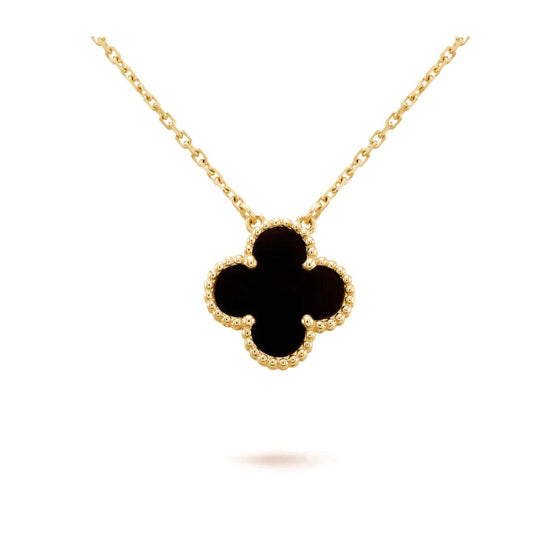 [Lumina]CLOVER 15MM BLACK ONYX SINGLE FLOWER NECKLACE