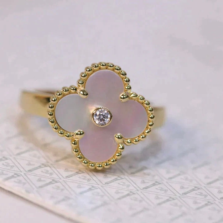 [Lumina]CLOVER PINK MOP RING GOLD DIAMOND