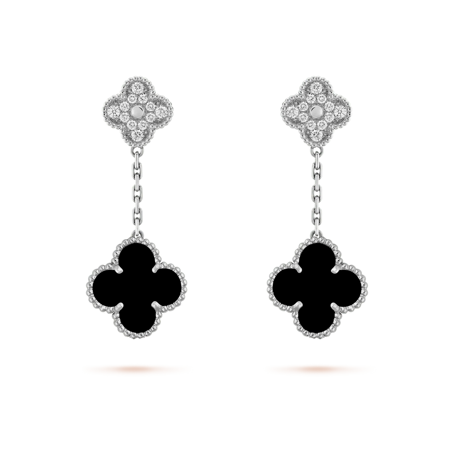 [Lumina]CLOVER 2 MOTIFS  DIAMOND ONYX EARRINGS SILVER