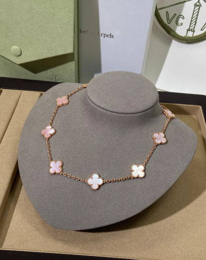 [Lumina Jewellery] Pink Necklace with Ten Clover Designs