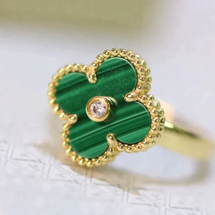 [Lumina]CLOVER MALACHITE RING GOLD DIAMOND