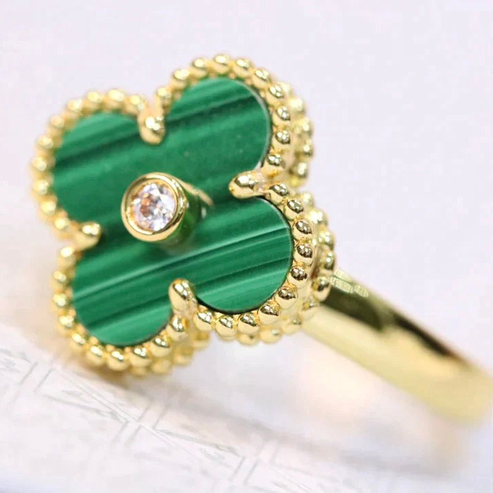 [Lumina]CLOVER MALACHITE RING GOLD DIAMOND