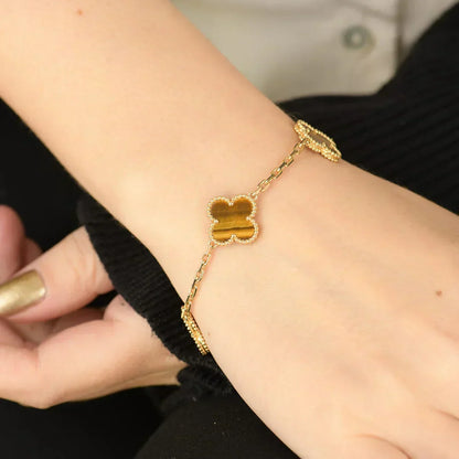 [Lumina] CLOVER 5 MOTIFS TIGER EYE BRACELET COLLECTION