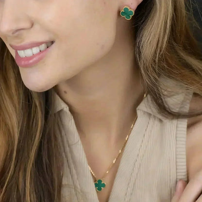 [Lumina]CLOVER MINI 9.5MM MALACHITE  EARRINGS