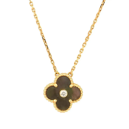 [Lumina]CLOVER 15MM DIAMOND AND MOTHER-OF-GREY NECKLACE