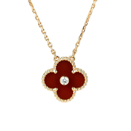 [Lumina]CLOVER 15MM DIAMOND CARNELIAN NECKLACE