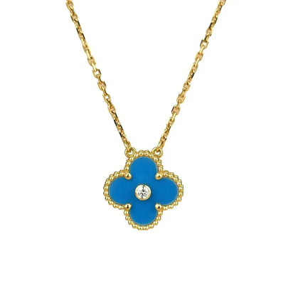 [Lumina]CLOVER 15MM DIAMOND AND BLUE AGATE NECKLACE