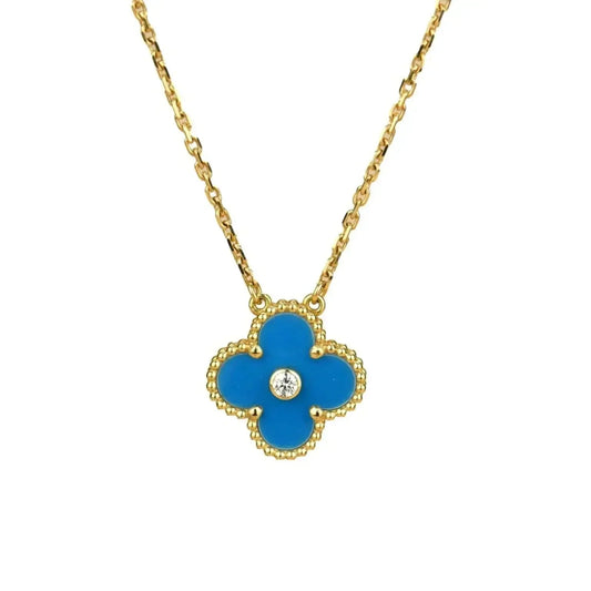 [Lumina]CLOVER 15MM DIAMOND AND BLUE AGATE NECKLACE