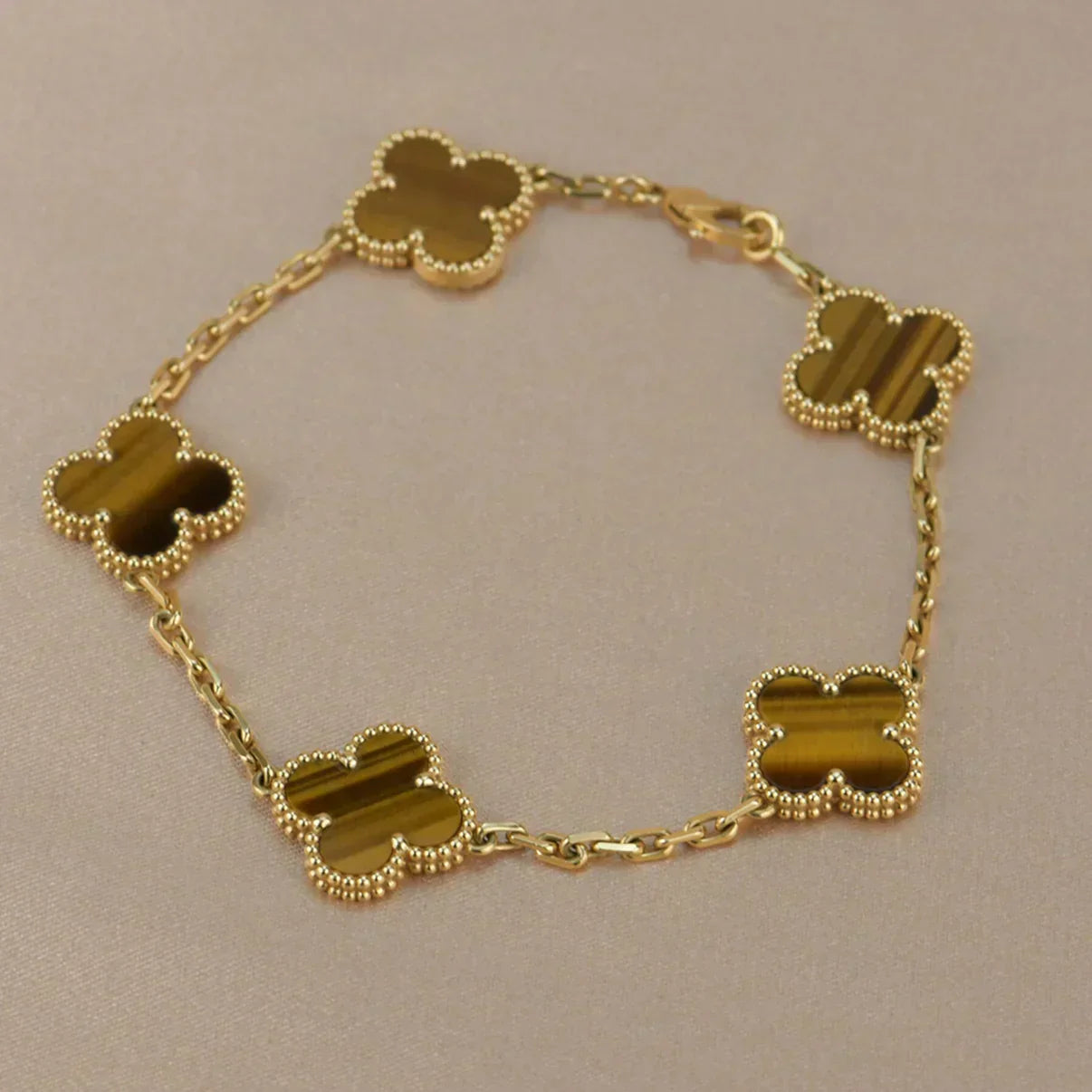 [Lumina] CLOVER 5 MOTIFS TIGER EYE BRACELET COLLECTION