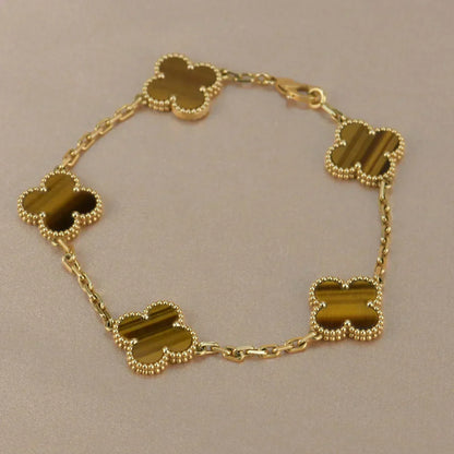 [Lumina] CLOVER 5 MOTIFS TIGER EYE BRACELET COLLECTION