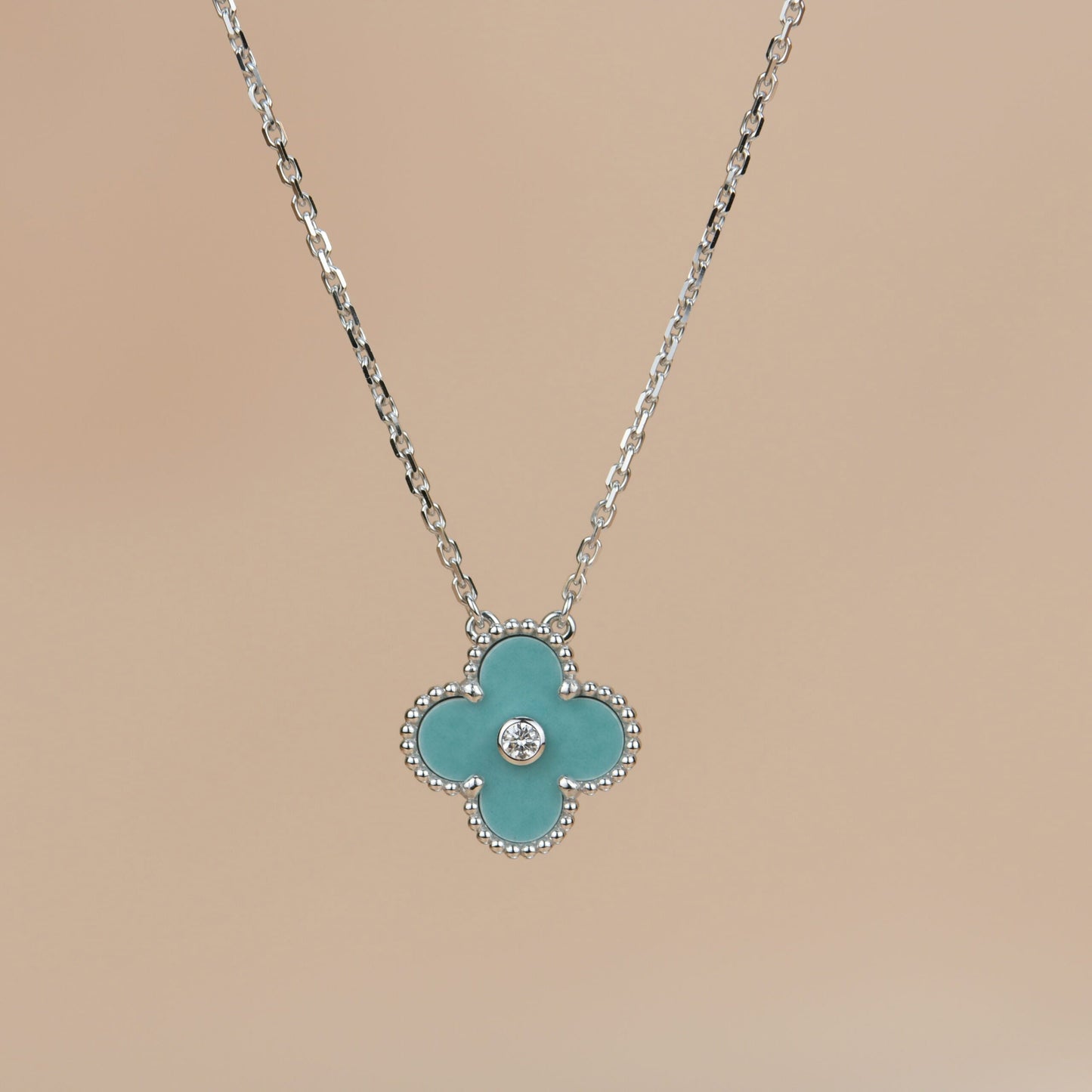 [Lumina]CLOVER 15MM DIAMOND SVRES PORCELAIN  NECKLACE SILVER