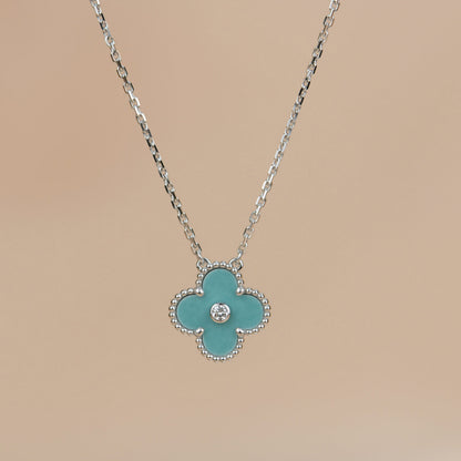 [Lumina]CLOVER 15MM DIAMOND SVRES PORCELAIN  NECKLACE SILVER