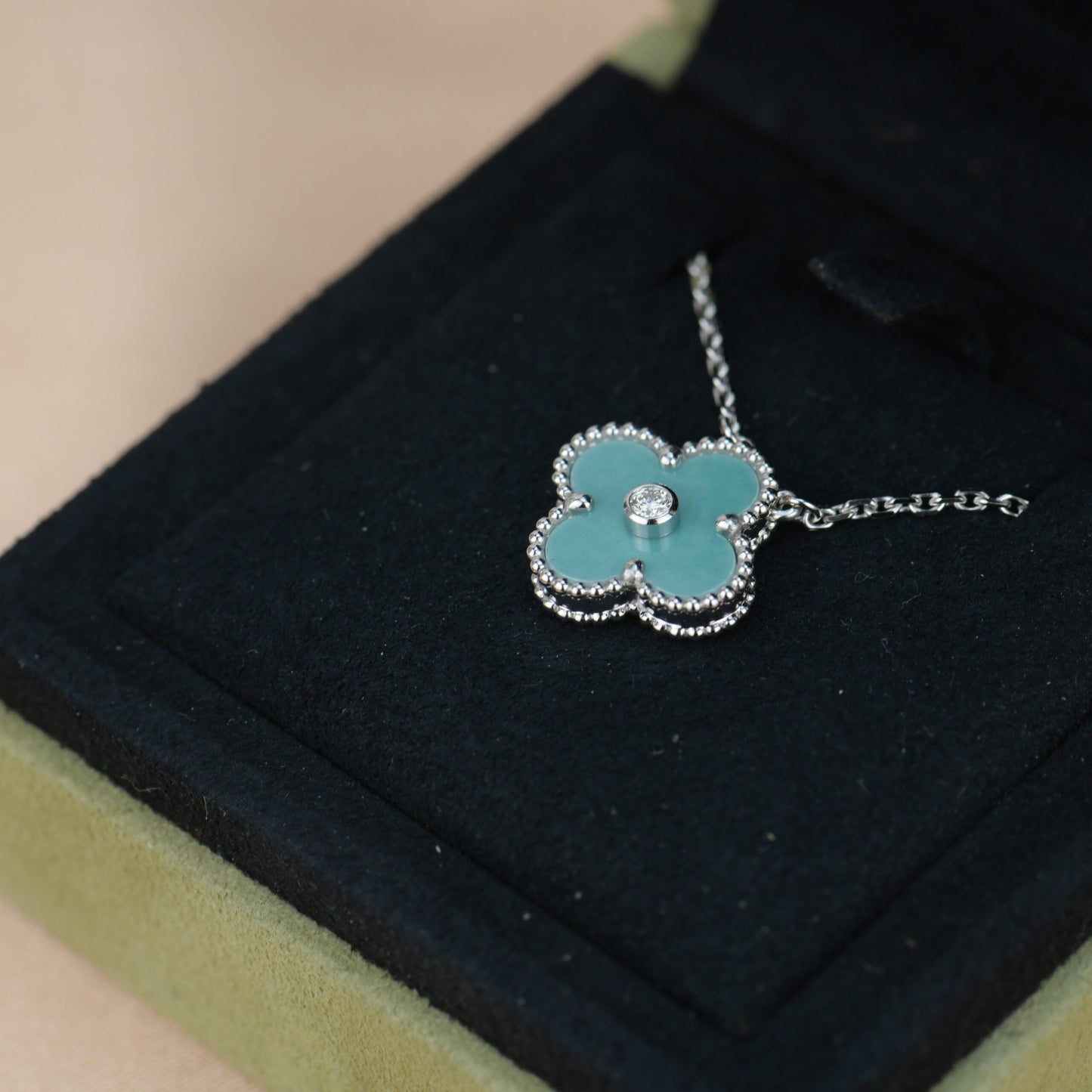 [Lumina]CLOVER 15MM DIAMOND SVRES PORCELAIN  NECKLACE SILVER