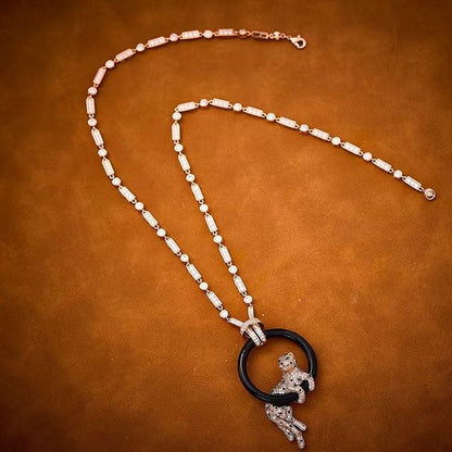 [Lumina jewelrys]NEW BLACK CIRCLE PANTHER FULL DIAMOND NECKLACE