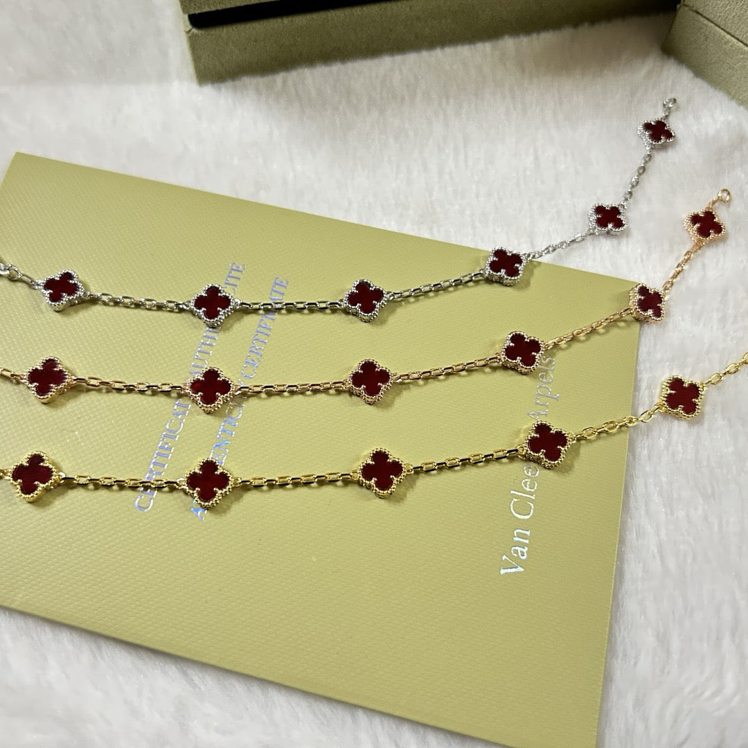 [Lumina]CLOVER 6 MOTIF RED AGATE BRACELET-w