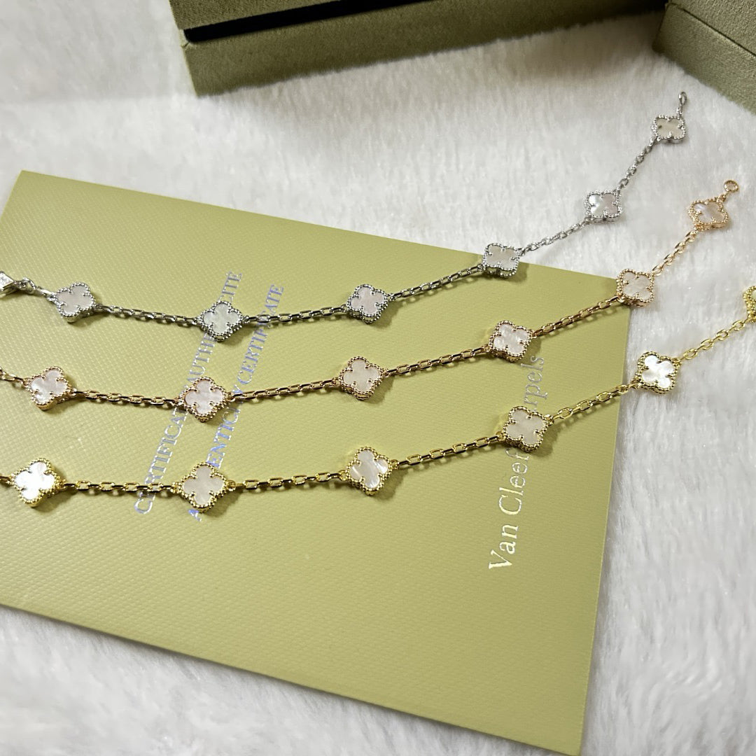 [Lumina]CLOVER 6 MOTIF WHITE MOP BRACELET-w