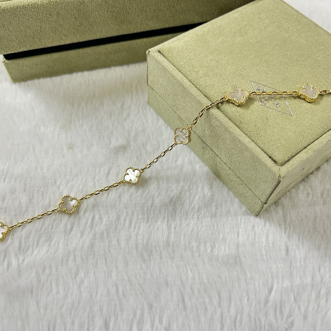 [Lumina]CLOVER 6 MOTIF WHITE MOP BRACELET-w
