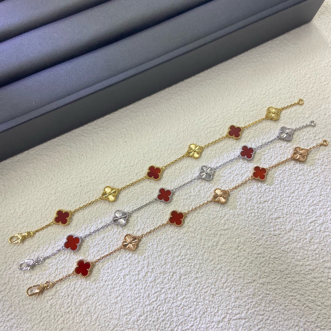 [Lumina]CLOVER 6 MOTIF RED AGATE LASER BRACELET-w
