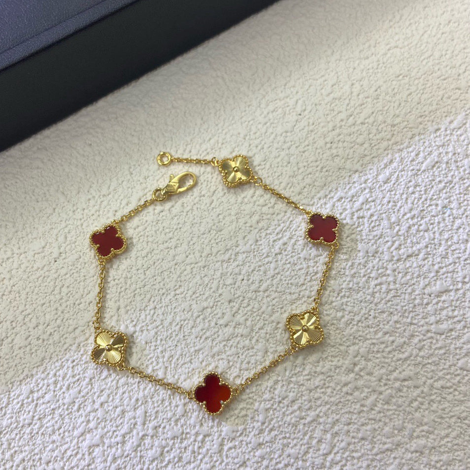 [Lumina]CLOVER 6 MOTIF RED AGATE LASER BRACELET-w