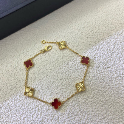 [Lumina]CLOVER 6 MOTIF RED AGATE LASER BRACELET-w