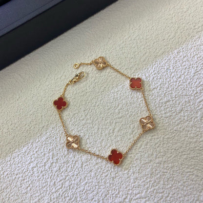 [Lumina]CLOVER 6 MOTIF RED AGATE LASER BRACELET-w