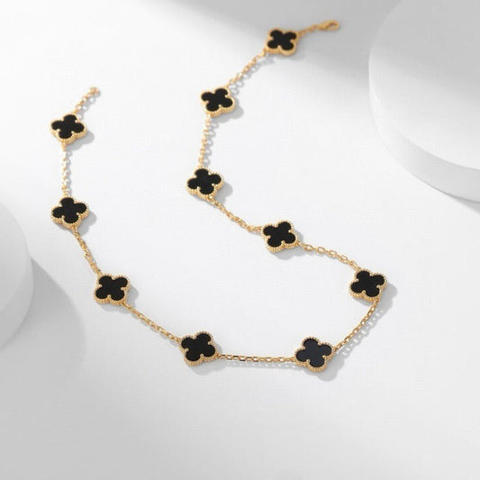 [Lumina]CLOVER 10 MOTIFS ONYX NECKLACE