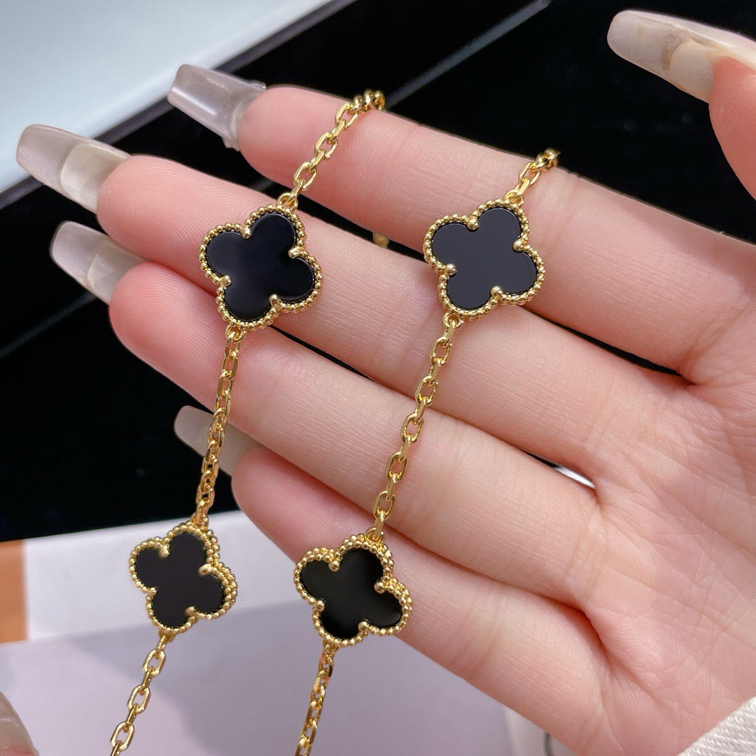 [Lumina]CLOVER 10 MOTIFS ONYX NECKLACE