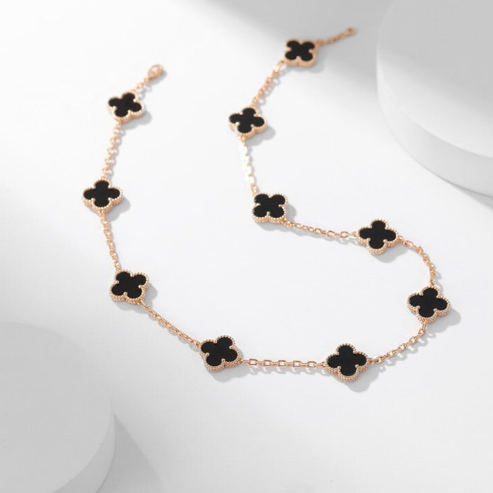 [Lumina]CLOVER 10 MOTIFS ONYX NECKLACE
